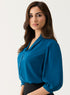 Teal-Blue Solid Chiffon Casual Top